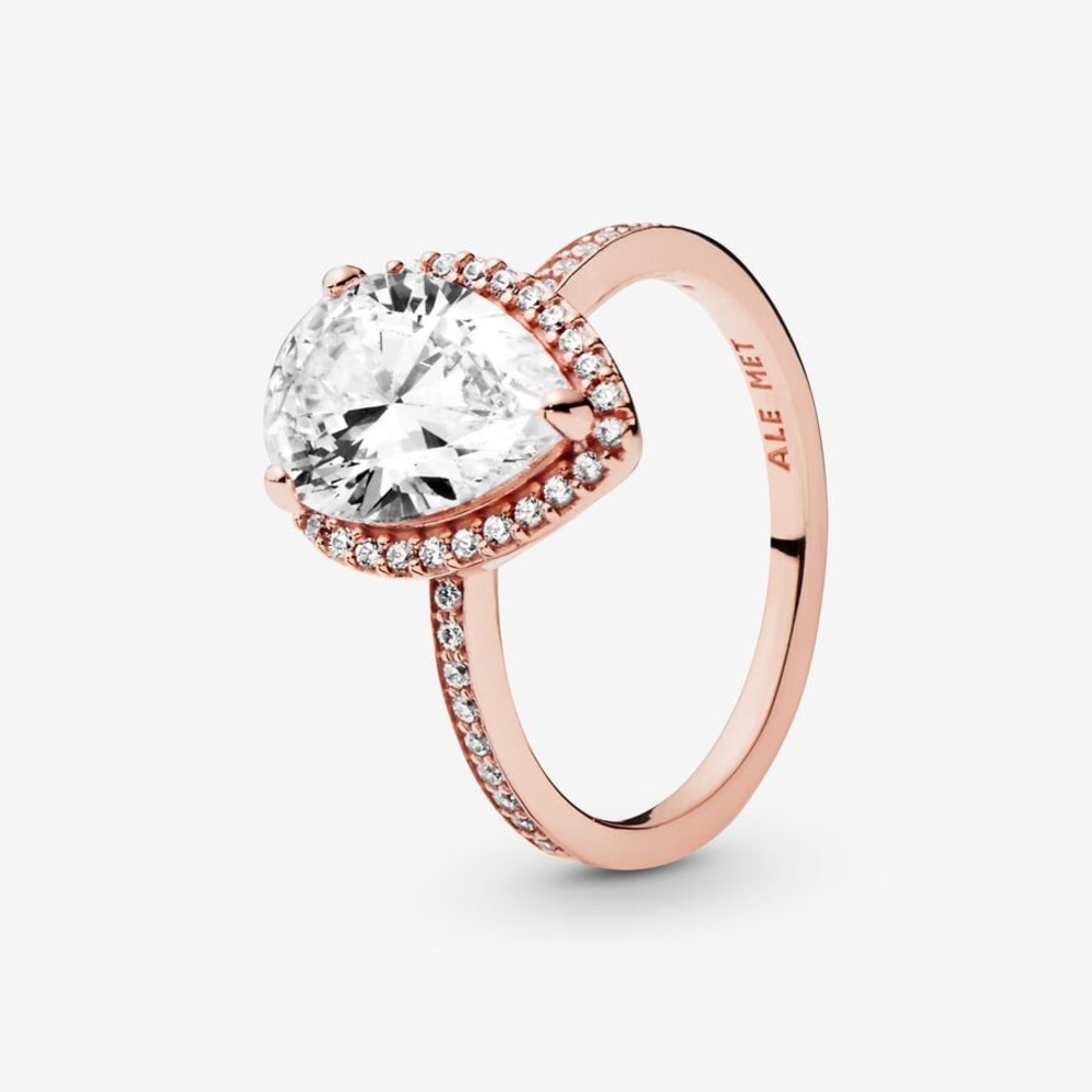 Sparkling Teardrop Halo Ring - Rose Gold